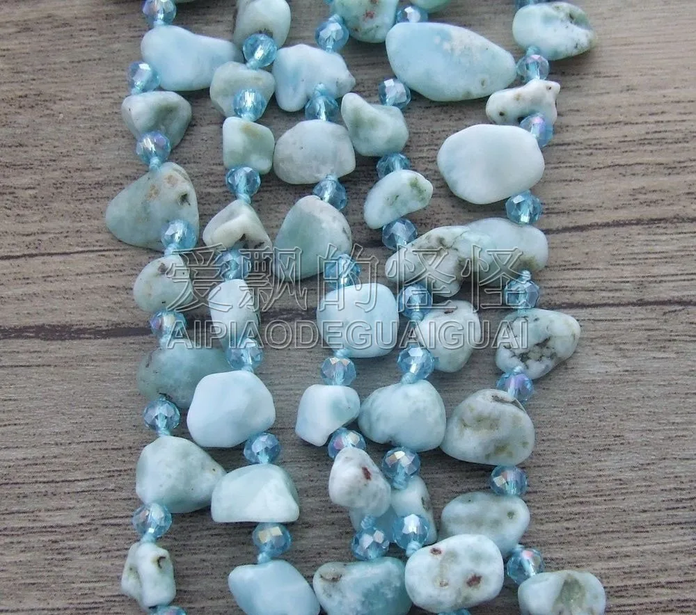 N030804 2" 5 нитей larimar Кристалл Цепочки и ожерелья