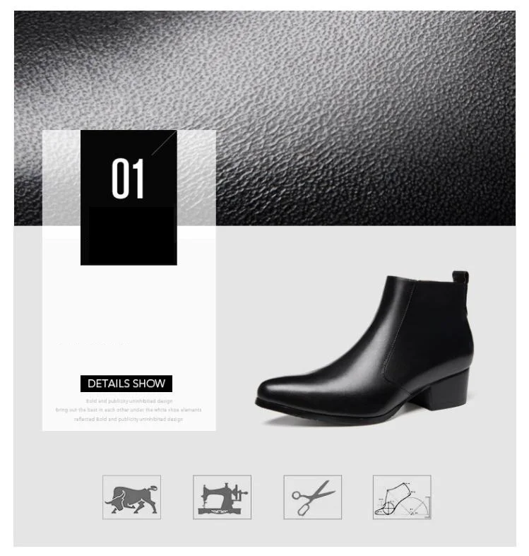 Autumn winter mens pointed toe genuine leather ankle boots men high heels quality wedding dress shoes career work boots botas 44