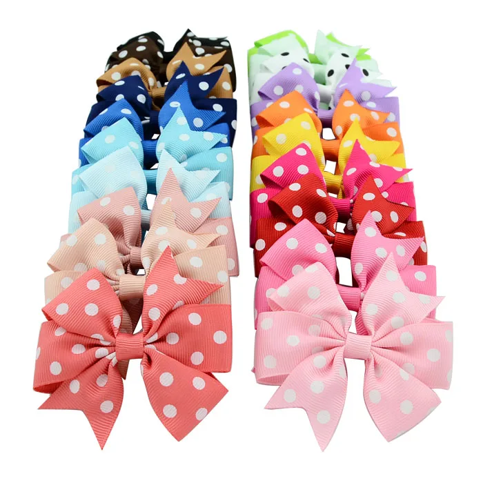 

20Pcs/lot 3 Inch Polka Dot Grosgrain Ribbon Bows Clips With Alligator clip Boutique Kids Girls Bow tie Hair Accessorises592