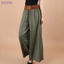 ^#Cheap SHERAN 2018 Cotton Linen Soft Wide Leg Women Pants Elastic Waist Ankle-Length Solid Color Summer Loose Trouser pantalon femme ^#Cheap SHERAN 2018 Cotton Linen Soft Wide Leg Women Pants Elastic Waist Ankle-Length Solid Color Summer Loose Trouser pantalon femme