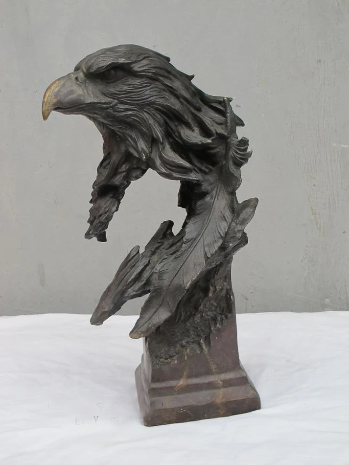 

13.5" Bronze Sculptural Art goshawk head statue Eagle's Head