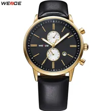 Moda Marca WEIDE Homens Relógio Calendário de Quartzo Relógios Analógicos Pulseira De Couro Rodada Caso Homem Hombre Relogios Relógios de Pulso Clássico