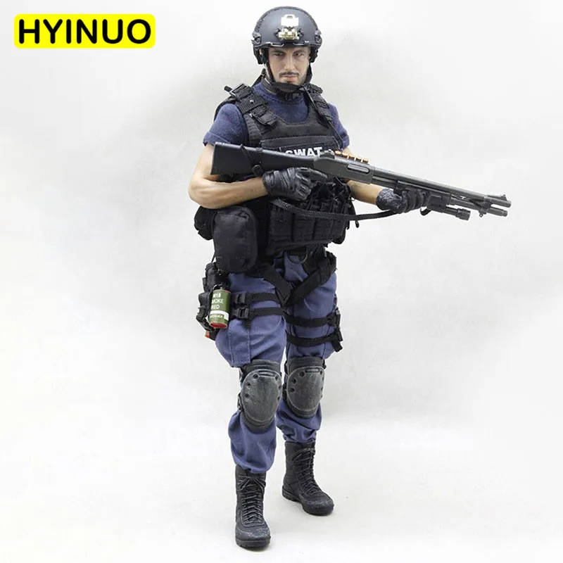 1//6 Scale SWAT Black Uniform Military Army Suit Clothes Soldier Figure Doll