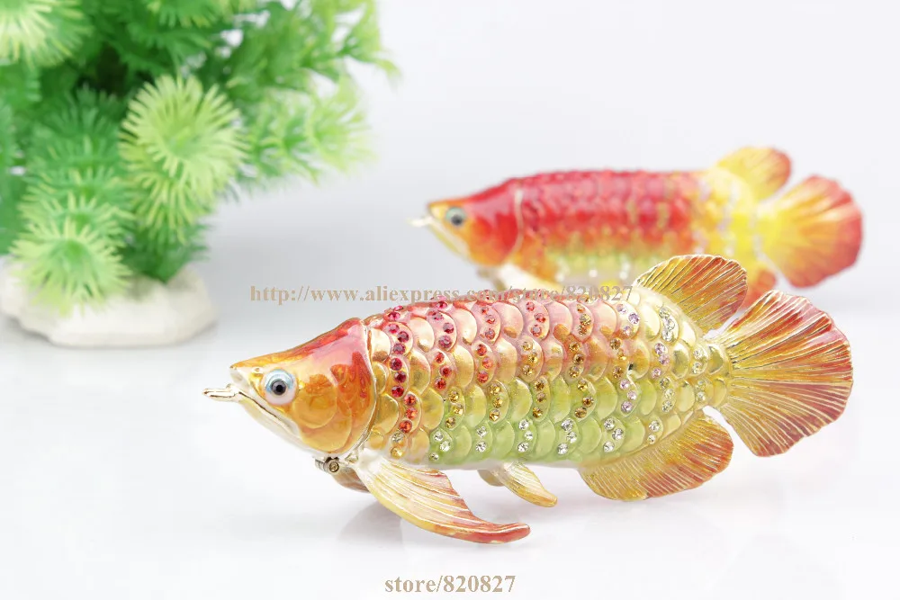 Золотая рыбка безделушка коробка Arowana Bejeweled Arowana Статуэтка рыбы инкрустированная Ювелирная шкатулка украшения в виде рыб кольцо держатель сувенир украшение