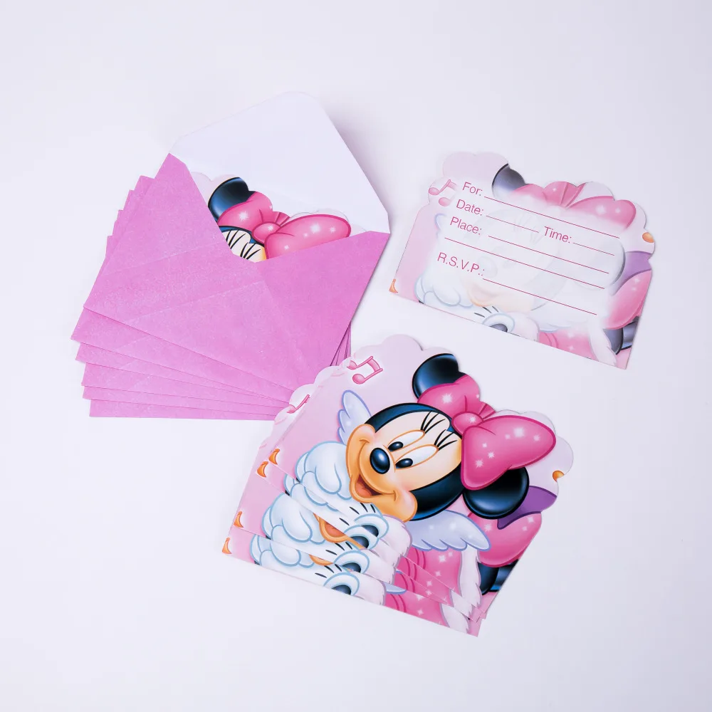 

6pcs Cartoon Minnie Party Supplies Invitations Birthday Decoration Mariage Baby Shower happy Party Supplier Wedding Christmas