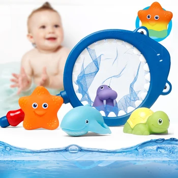 

4Pcs/Set Fishing Toys Network Bag Pick Up Cat&Fish Kids Toy Swimming Classes Summer Play Water Bath Doll Water Spray Bath Toys