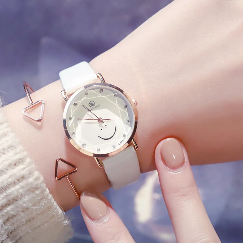 Женские модные часы со смайликом 2019 роскошные женские кварцевые кожаные часы для девочек повседневные наручные часы horloges vrouwen