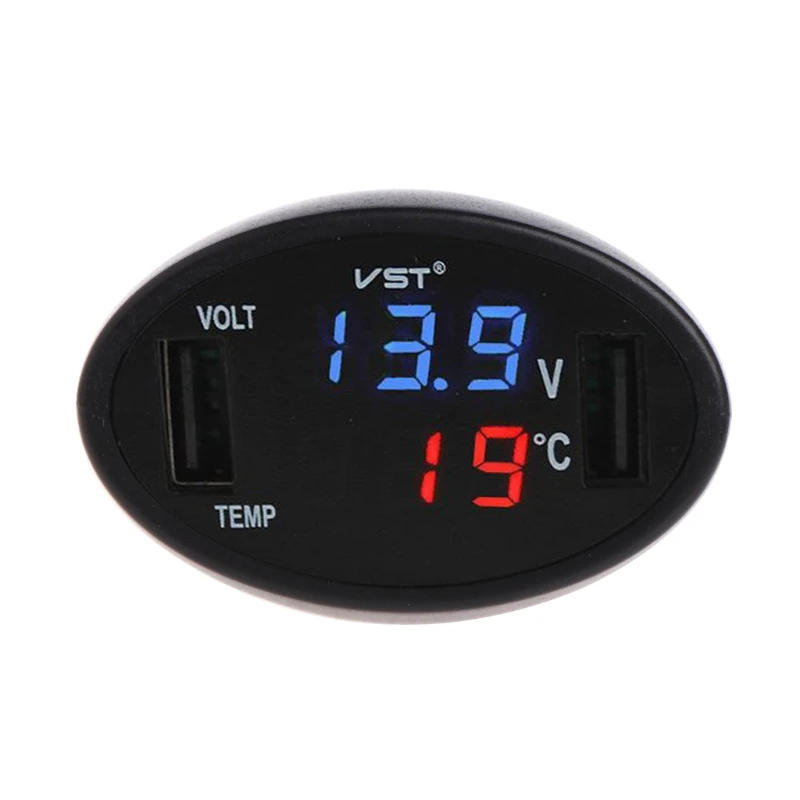 Автомобильный цифровой светодиодный термометр Вольтметр Авто USB зарядное устройство монитор температуры - Цвет: Blue