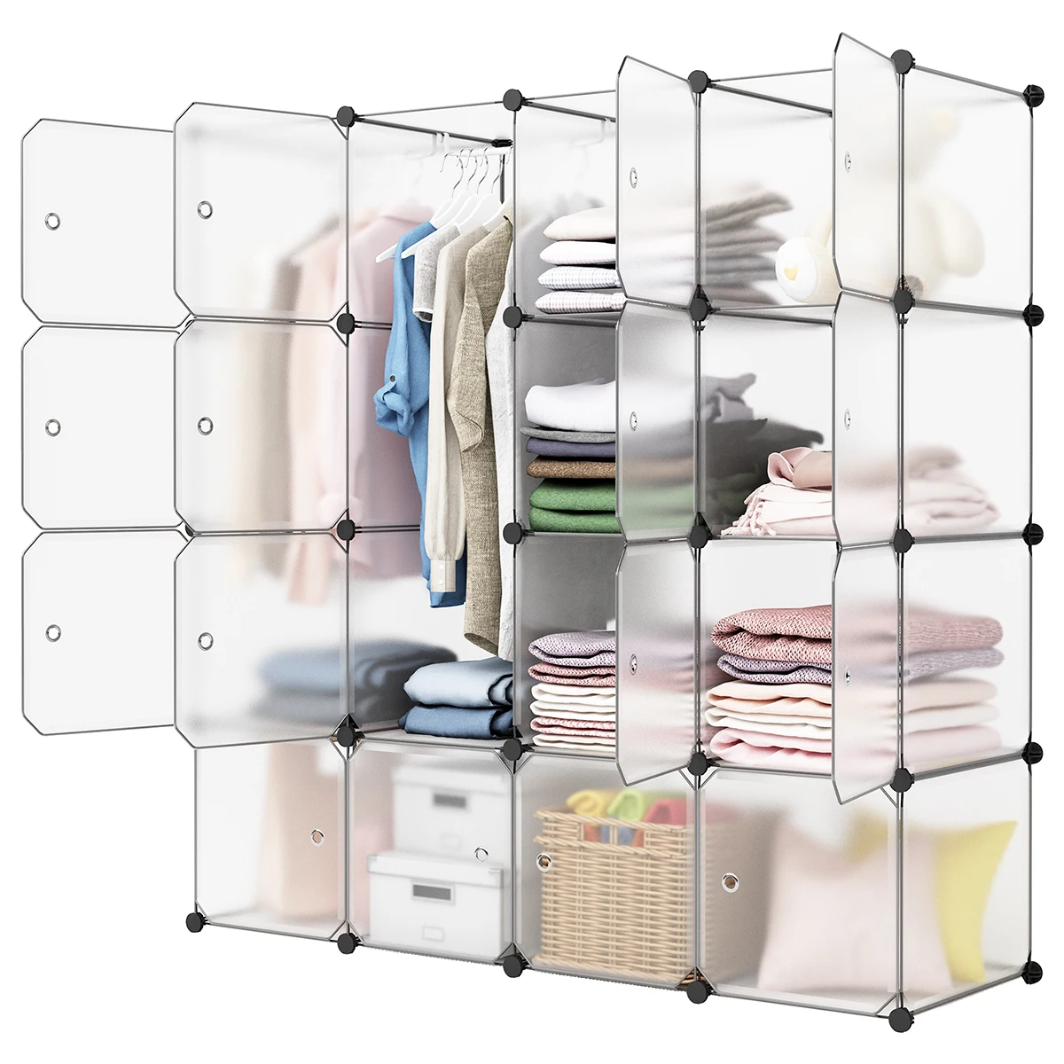 

LANGRIA 16-Cube DIY Modular Organizer Modular Storage Organizer Shelving System Closet Wardrobe Rack Transparent