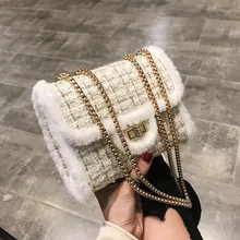 Женские сумки-мессенджеры, шерсть, мех, сумка на плечо, маленькая цепь, лоскут, сумка через плечо, роскошный дизайн, Женская сумочка, bolsas feminina, черный