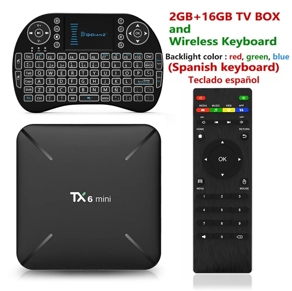 Tanix TX6 Мини Смарт ТВ приставка android 9,0 Allwinner H6 2G+ 16G 2,4 GHz WiFi Поддержка 4K H.265 ТВ приёмник Netflix приставка TX6mini - Цвет: add Spanish keyboard