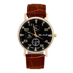 Роскошные модные унисекс кожаный ремешок аналоговые кварцевые Бизнес наручные часы 4 вида цветов