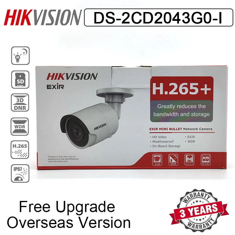 

Hikvision DS-2CD2043G0-I Bullet Network Camera POE 4MP IR H.265+ SD Card Slot IR 30m IP67 Replace DS-2CD2042WD-I IP Camera