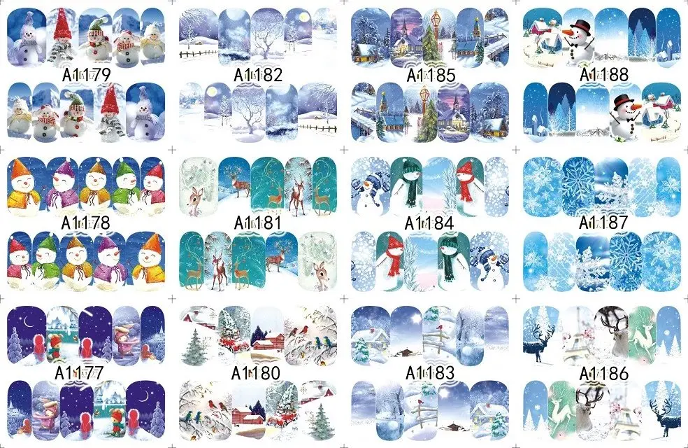 

New Merry Christmas Decals Snow Deer White Nail Stickers Part Nail Yarn Pattern Tips Art for Kids Women Beauty 12 Design