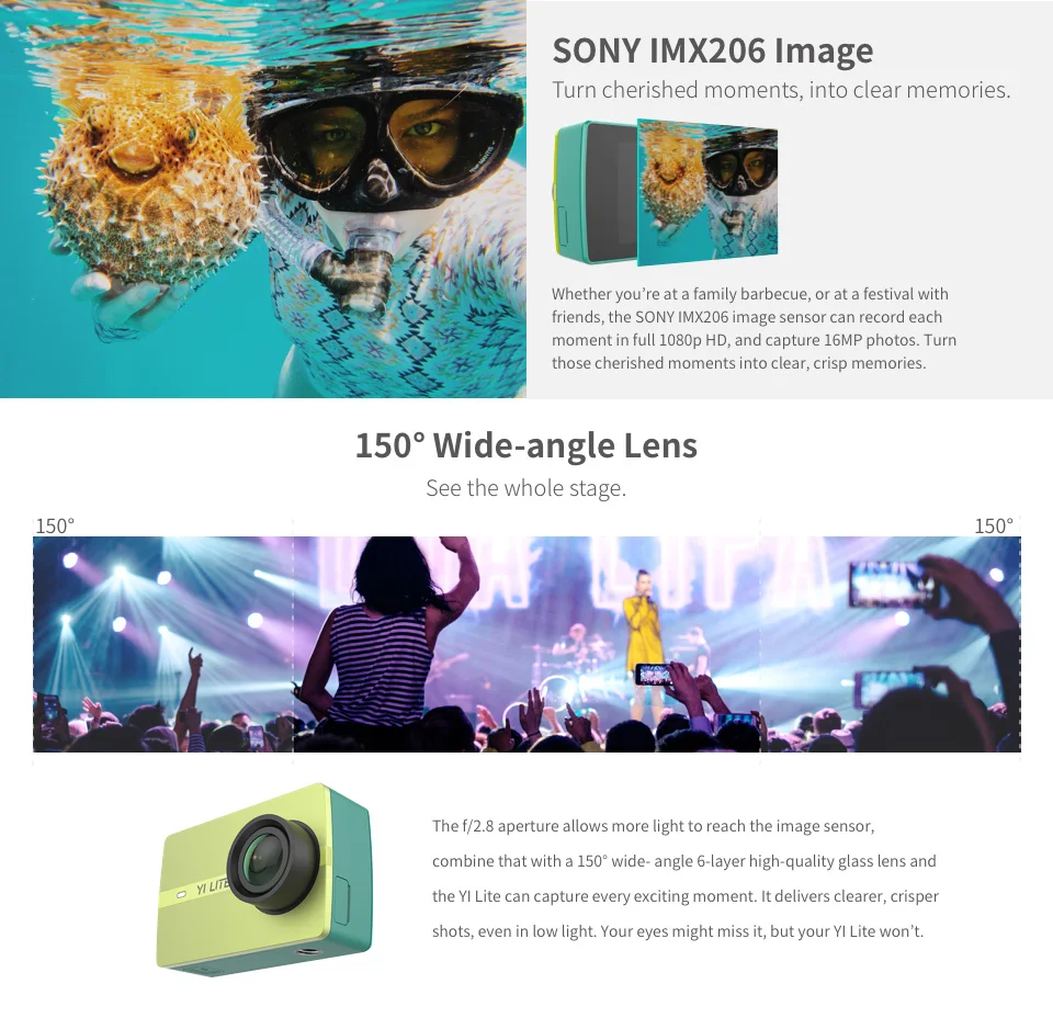 YI LITE ACTION CAMERA 16MP REAL 4K SPORTS ACTION CAMERA WITH BUILT IN WIFI 2 INCH 14