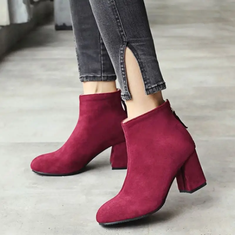 Formal Botas Negro Grueso De Otoño Sjjh A1023 Zapatos Costura Martin Redonda Gran wine Corto Tan Mujeres light Punta Red Nubuck Con Moda Tamaño Zip HZqEwO0x