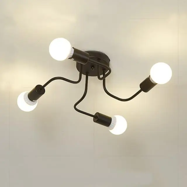  Retro Industrial Loft Nordic Pipe Wrought Iron Ceiling Light 4 Heads Lamp for Home Decor Restaurant - 33059876793