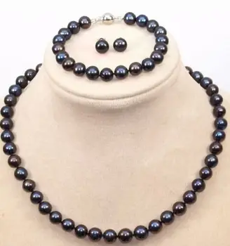 

Miss charm Jew.654 CHARMING 9-10MM AAA SOUTH SEA BLACK PEARL NECKLACE/ BRACELET /EARRINGS (A0423)