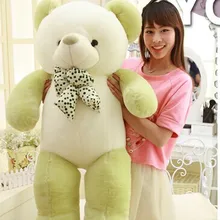 Большой прекрасный плюшевый медведь игрушка набитый, легкий зеленый плюшевый медведь с бантом подарок на день рождения около 140 см