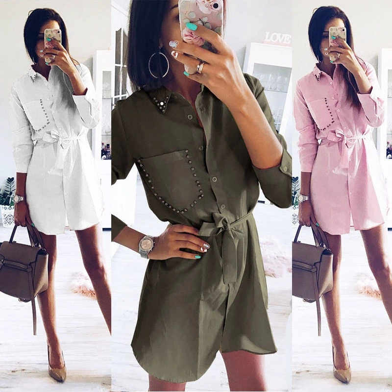 

Women Holiday V Neck Long Sleeve Button Pocket Ladies Summer Beach Blouse