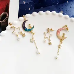 Аниме Сейлор Мун Сон небо серьги в виде Луны и звезды для женщин Harajuku мода имитация жемчуга Ушная бижутерия реквизит праздничные подарки