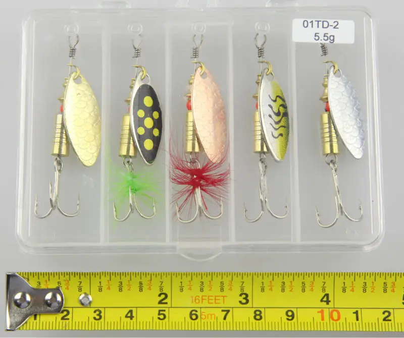 New 5Pcs 5.5g Fishing Lures Spinners Spoons Bait Ideal For Pike Trout