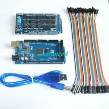 4 в 1 комплект Mega 2560 ATmega2560+ Датчик Щит V1.0 плата расширения+ USB кабель+ DuPont Line-синий