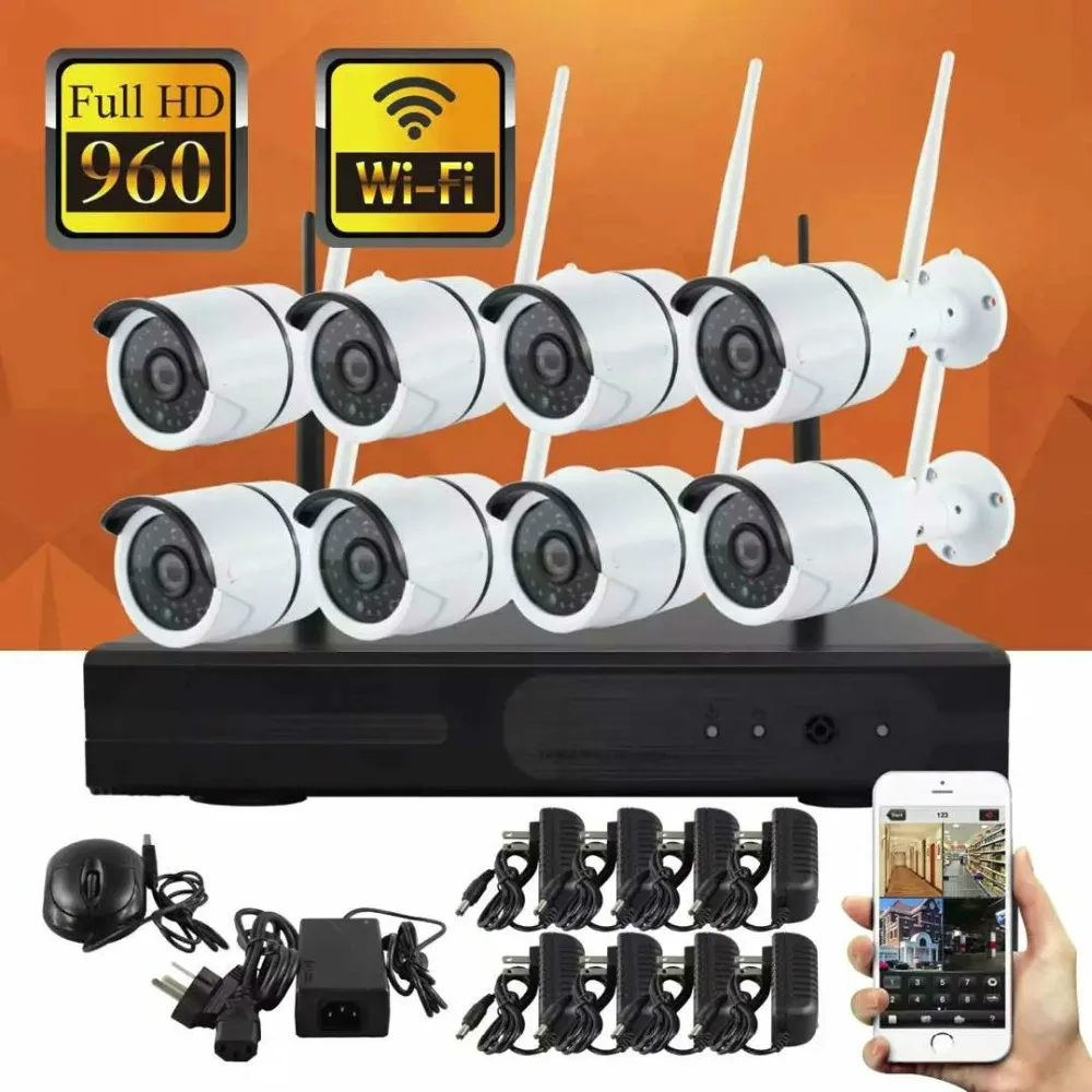 8CH HD Беспроводная камера NVR комплект P2P 960P Крытый Открытый ИК ночного видения