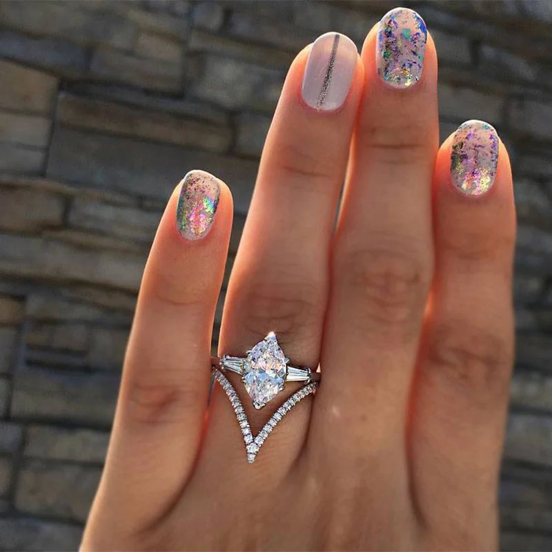 Women Ring Creative Shape Design With Big White Shiny Cubic