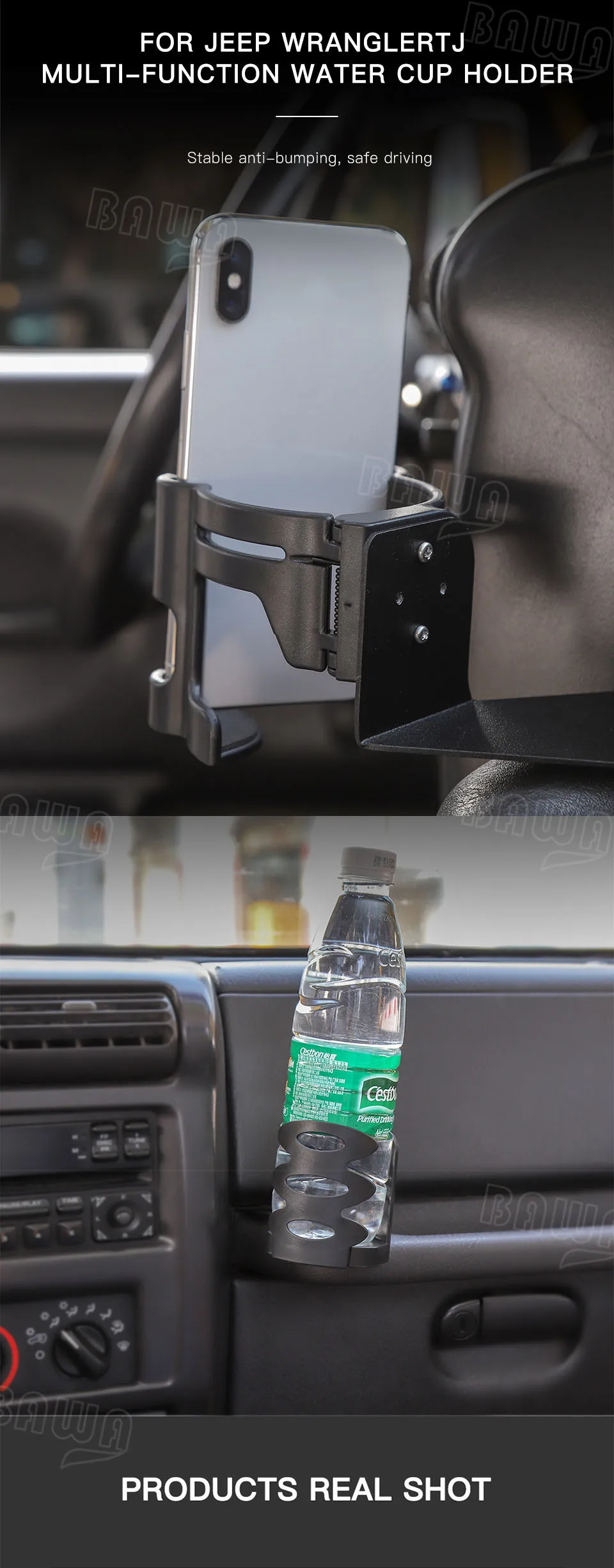 BAWA Универсальный Автомобильный кронштейн металлическая подставка для бутылки держатель для мобильного телефона Аксессуары для Jeep Wrangler tj 1997-2006
