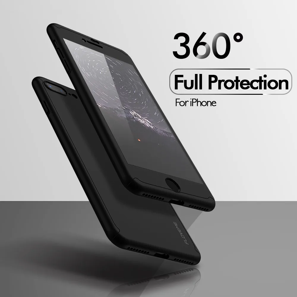 360 Protective Case For iPhone 6 6S 7 8 Plus 5 5S XR XS MAX Tempered Glass Front Back Cover Full Body Coverage Protection Shells |