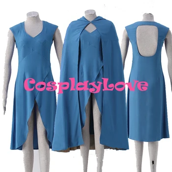 

Hot Sale CosplayLove High Quality Daenerys Targaryen Cosplay Costumes From Game of Thrones Movie Blue Dress Cloak Cape