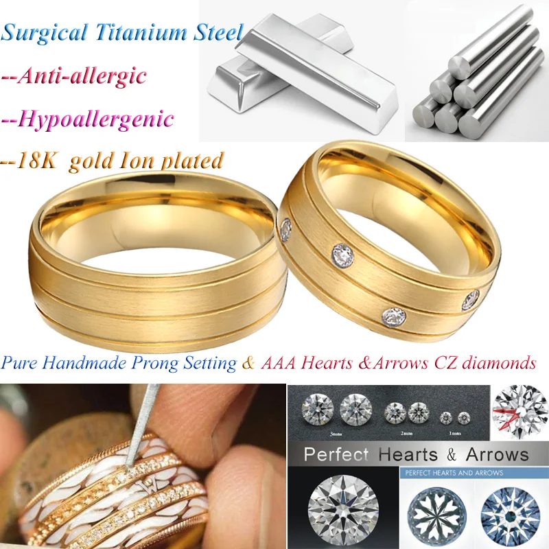 Big 8mm Alliances Anniversary titanium Jewelry wedding band Rings men Gold color couple engagment rings for women (4)