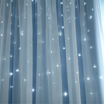 

1PC 200cm x 100cm Starry Sky Sheer Curtain Tulle Window Treatment Voile Drape Valance Double-deck Modern living room