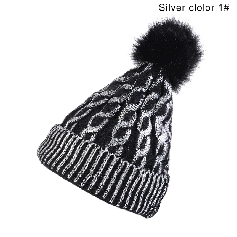 

OEAK Women's Headgear Shiny Warm Wool Knit Women's headgear bright face warm wool knit hat