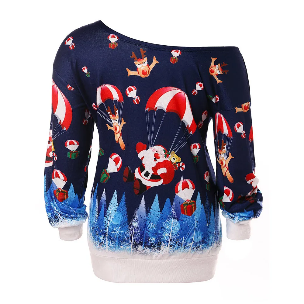 

Womens Christmas Long Sleeve Strapless Sweatshirt Printed Pullover Tops Blouse flannel shirt women chemise blanche femme