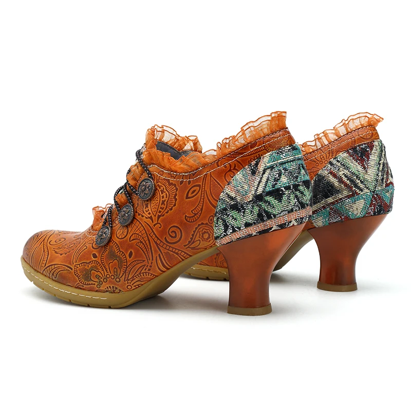 Socofy/Винтажные туфли-лодочки из натуральной кожи; Женская обувь в стиле ретро; обувь в богемном стиле; сезон весна-осень; туфли-лодочки на молнии с кружевными полями; женская обувь на каблуке