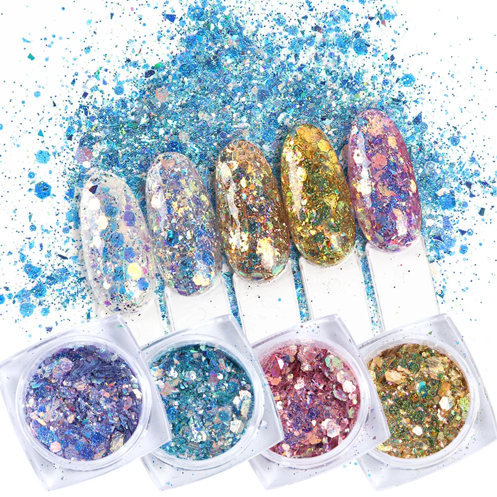 

1Box Mixed Colors Shiny Glitter Powders For Nails Hexagon Irregular Flakes Paillette Mermaid Nail Art Polish Decor LAXKP01-12