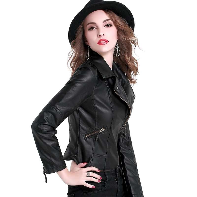 2017 Fashion Spring Autumn Women Faux Soft Leather Jacket