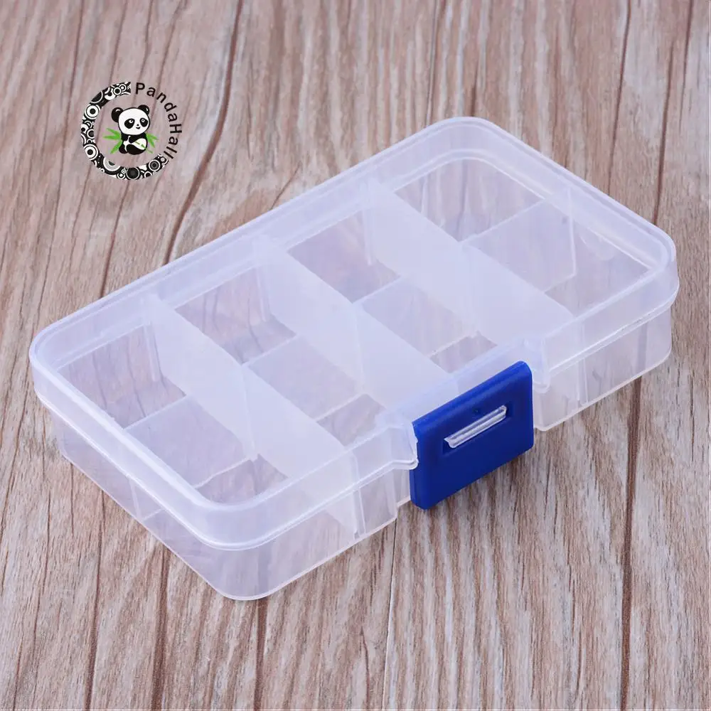 8 Compartments Plastic Bead Storage Containers, Rectangle, Clear, 10