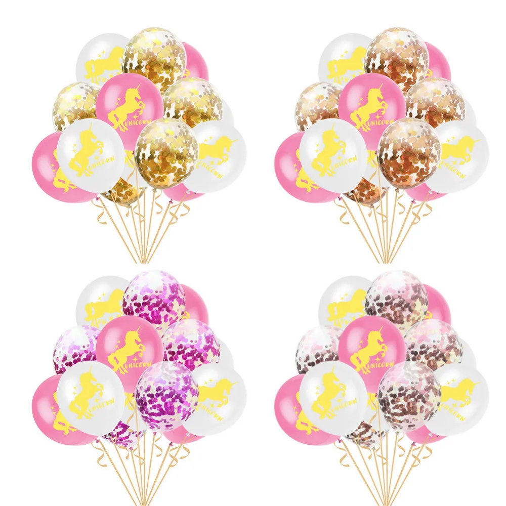 15Pcs Rose Gold Balloons Confetti Balloon Unicorn Party Decor 12Inch Latex Unicorn Balloon for ...