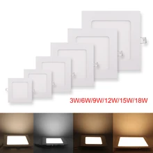 3 Вт 6 Вт 9 Вт 12 Вт 15 Вт 18 Вт светодиодный панельный светильник 110 В 220 В квадратный светодиодный потолочный светильник с регулируемой яркостью s встраиваемый светильник для гостиной спальни