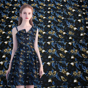 

HLQON new arrival gold line yarn dyed brocade jacquard red flower fabric for dress women clothing tissue patchwork 145cm width