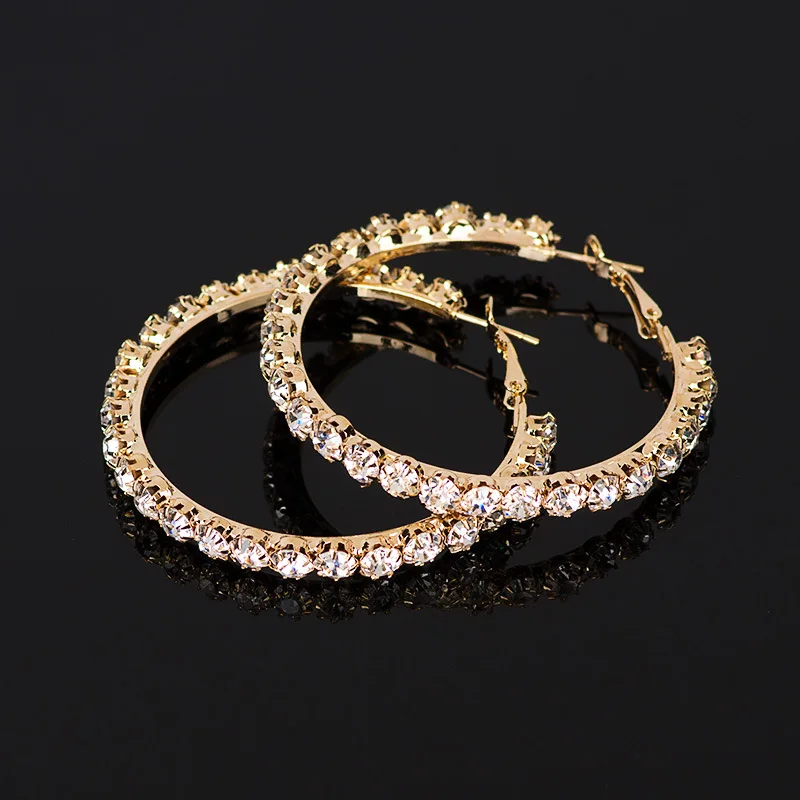 BLIJERY Fashion Stunning Gems Rhinestone Big Hoop Earrings For Women Trendy Jewelry Statement Earrings Night Party Accessories