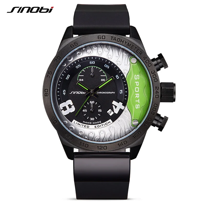 SINOBI Chronograph font b Watch b font Male Military Wristwatches Waterproof Geneva Quartz Clock font b