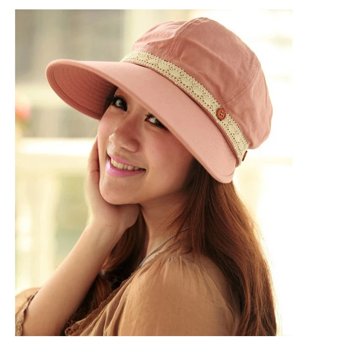 

Free anti-UV caps sun-shading in autumn,summer wide brim beach hats for ladies decorated with lace double functional