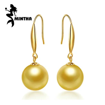 

MINTHA 18k gold earrings pearl jewelry,9-10mm southsea gold pearl 18K Gold earrings For Women Fashion long earrings for love