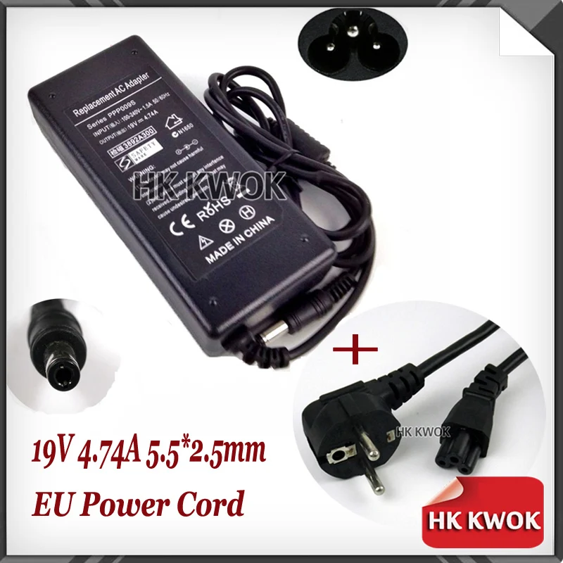 EU Power Cord + 19V 4.74A AC Adapter Changer For hp Pavilion N3000(N5000 ZE1000 ZE1200 ZE4100 ZE4200 ZE4300 ZE4700) Series | Компьютеры и