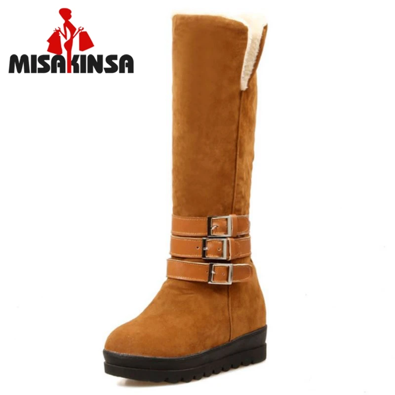 Dames Bottes Plat Beige D'hiver 3443 noir De Mode Chevalier Long Femmes Bota Qualité Boucle Chaussures Sur Botte Neige marron Chaud 8n0OPkw
