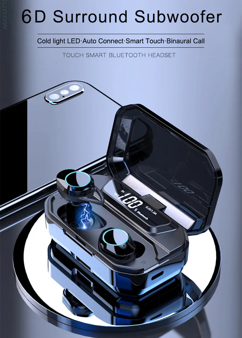 TWS G02, Bluetooth наушники V5.0, беспроводные наушники, 9D, стерео музыка, IPX7, водонепроницаемые наушники, 3300 мА/ч, внешний аккумулятор для xiaomi iphone
